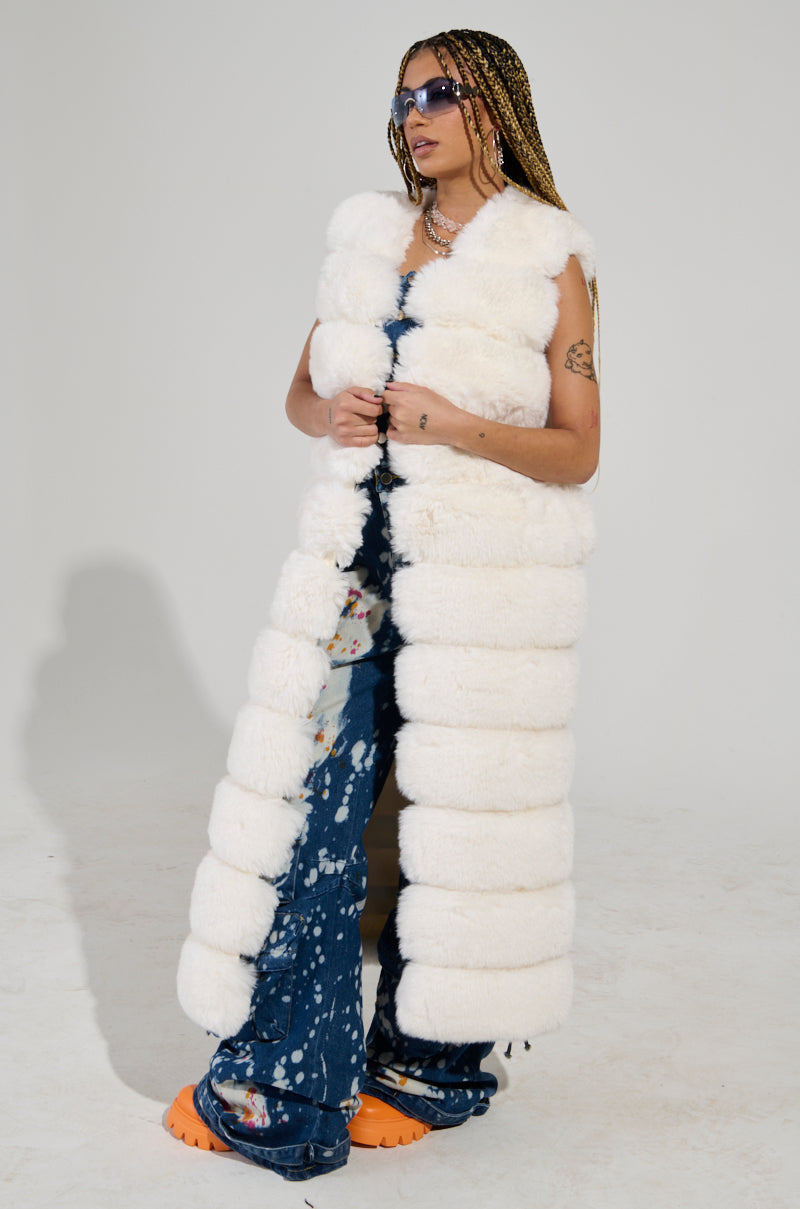 JENNY LIN FAUX FUR MAXI VEST IN WHITE