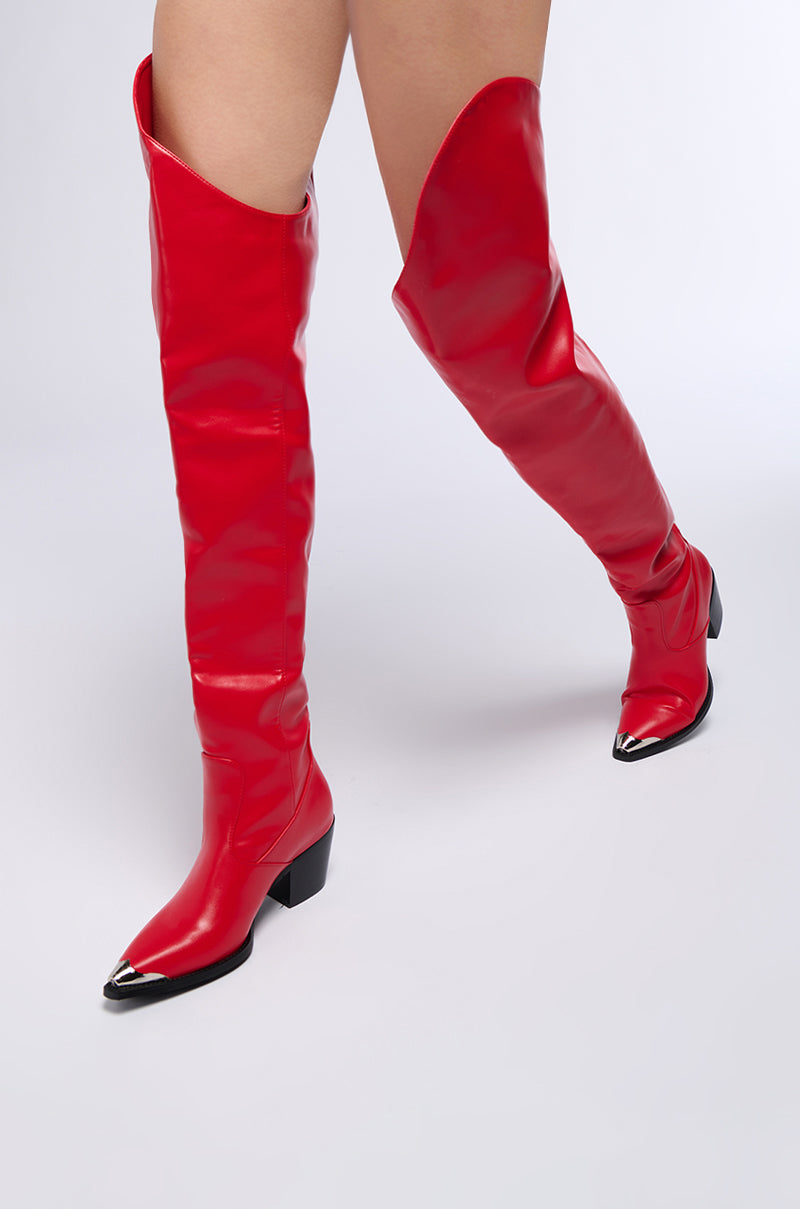 AZALEA WANG RIA OVER THE THIGH WESTERN BOOT IN RED