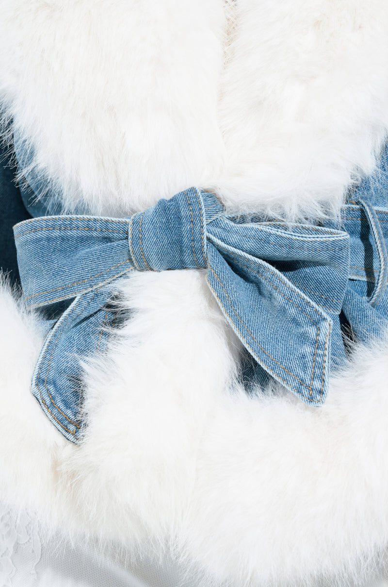 LAINEY FUR TRIM DENIM MOTO