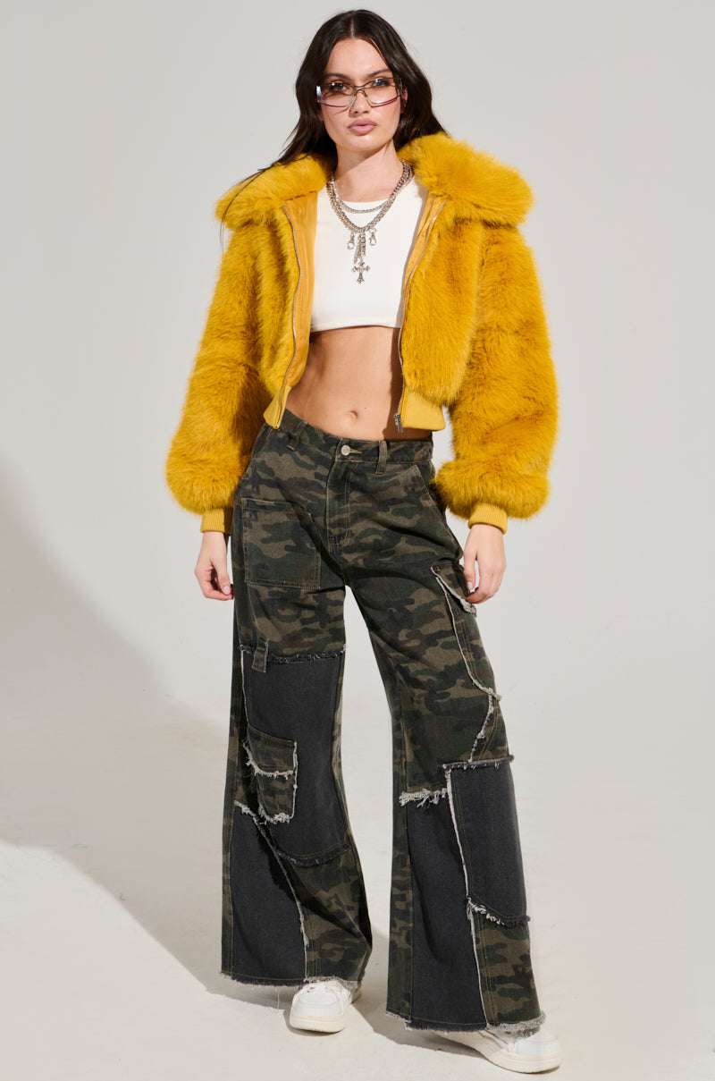 DREW FAUX FUR BOMBER IN YELLOW