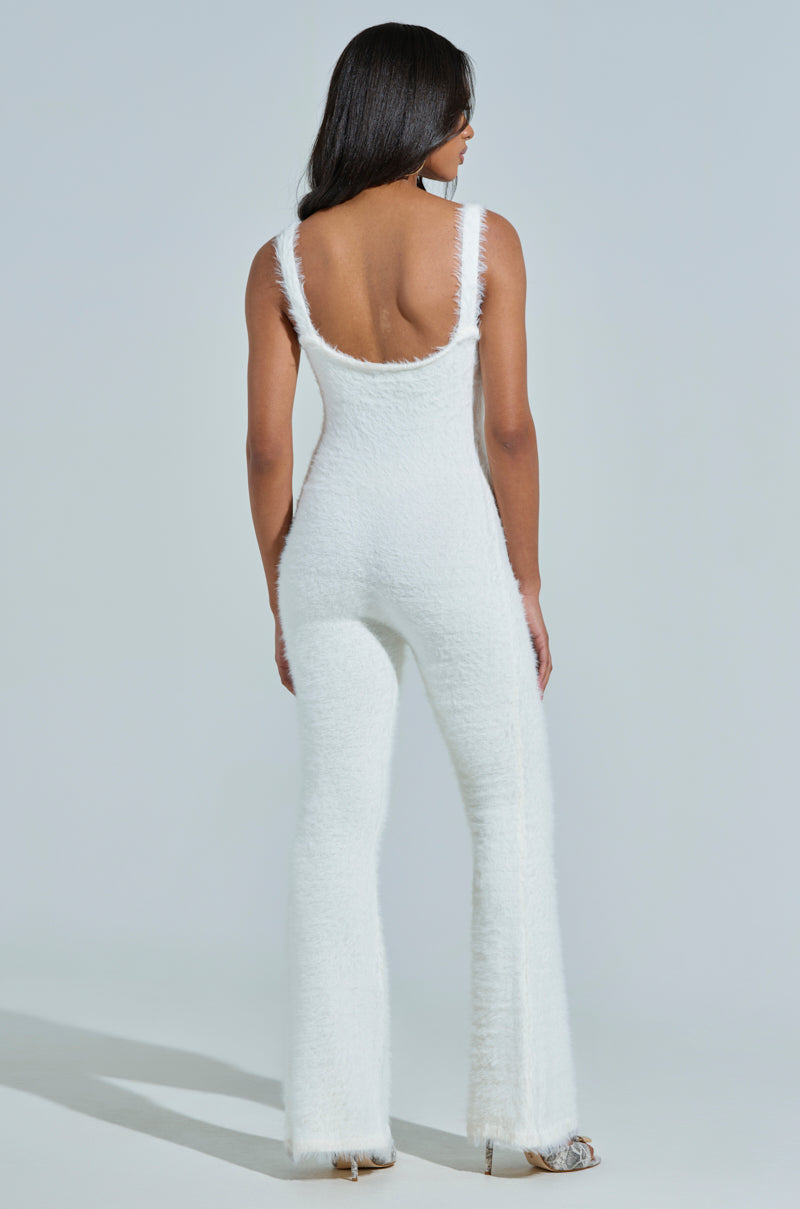 STAYING IN FUZZY KNIT JUMPSUIT