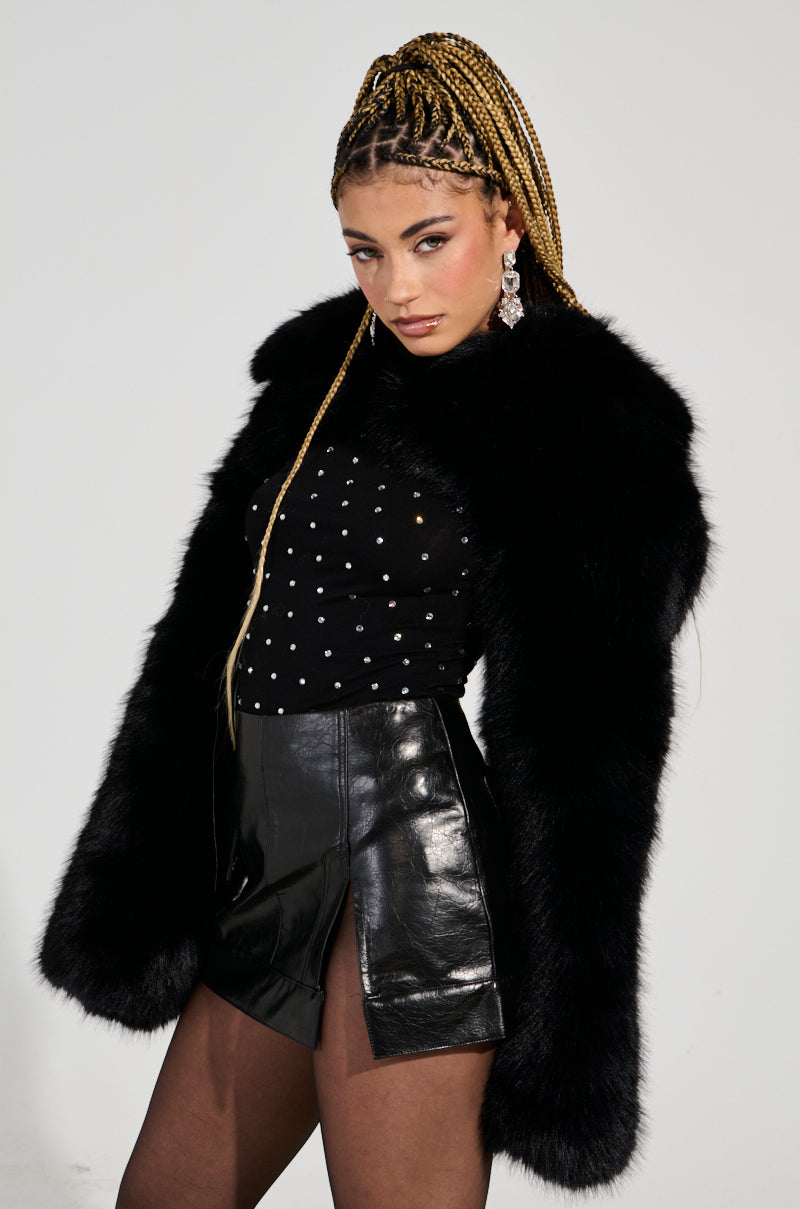 LEILA ULTRA CROP FAUX FUR IN BLACK