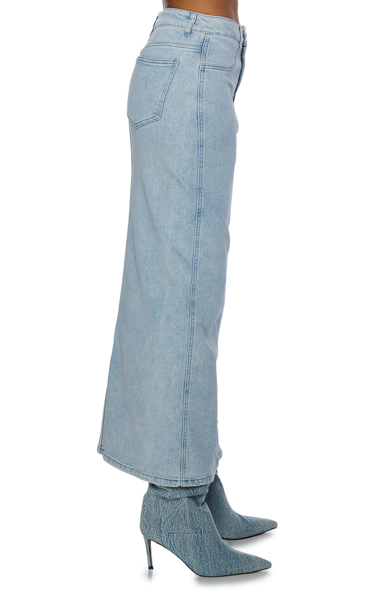 BRITNEY SIDE BUTTON DOWN DENIM MAXI SKIRT