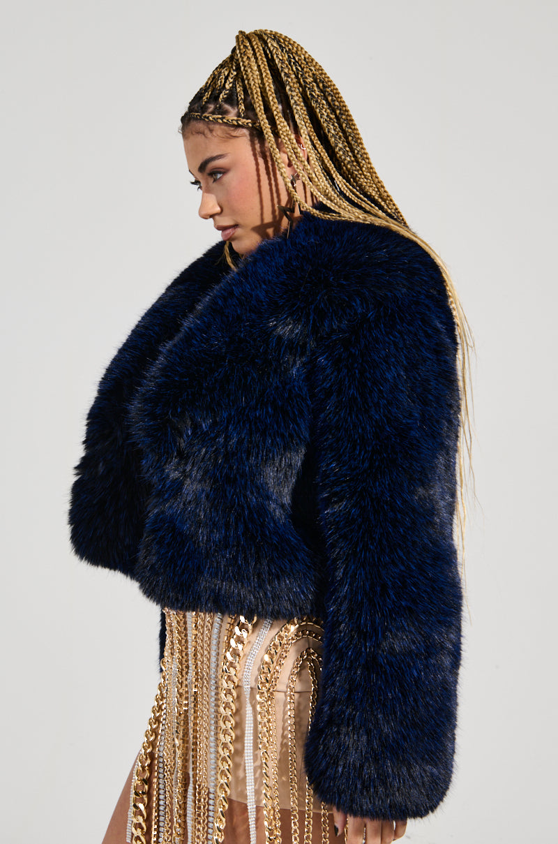 GOT THE BLUES FAUX FUR JACKET