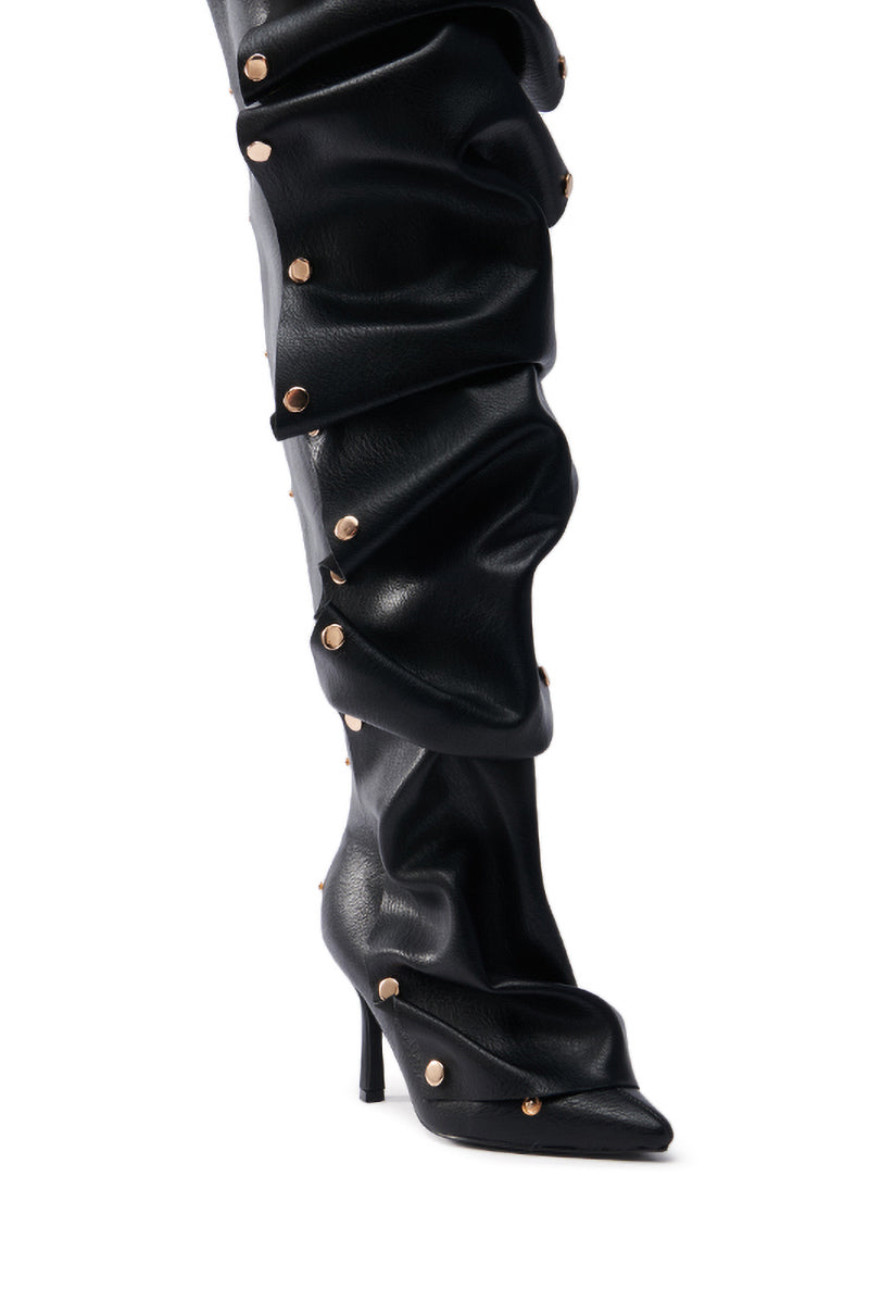 AZALEA WANG SWELCIE BLACK PU GOLD HARDWARE STILETTO BOOT