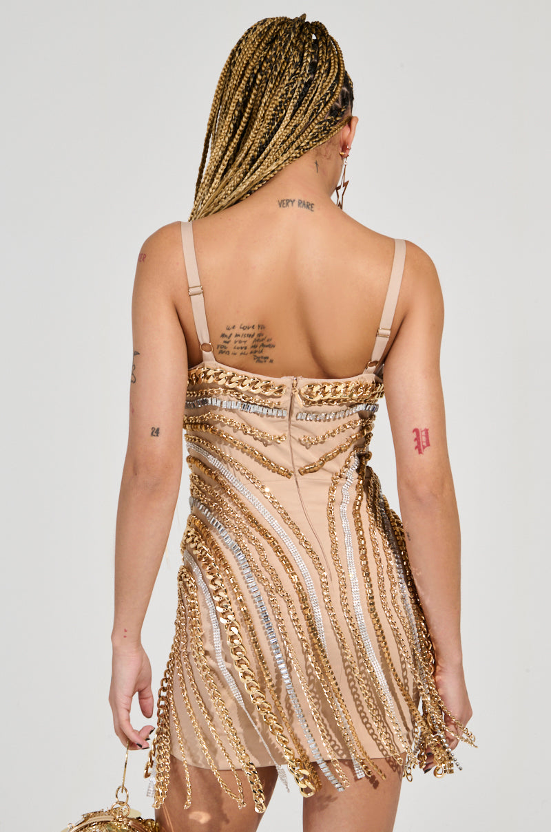 GOLDEN GIRL CHAINED UP MINI DRESS