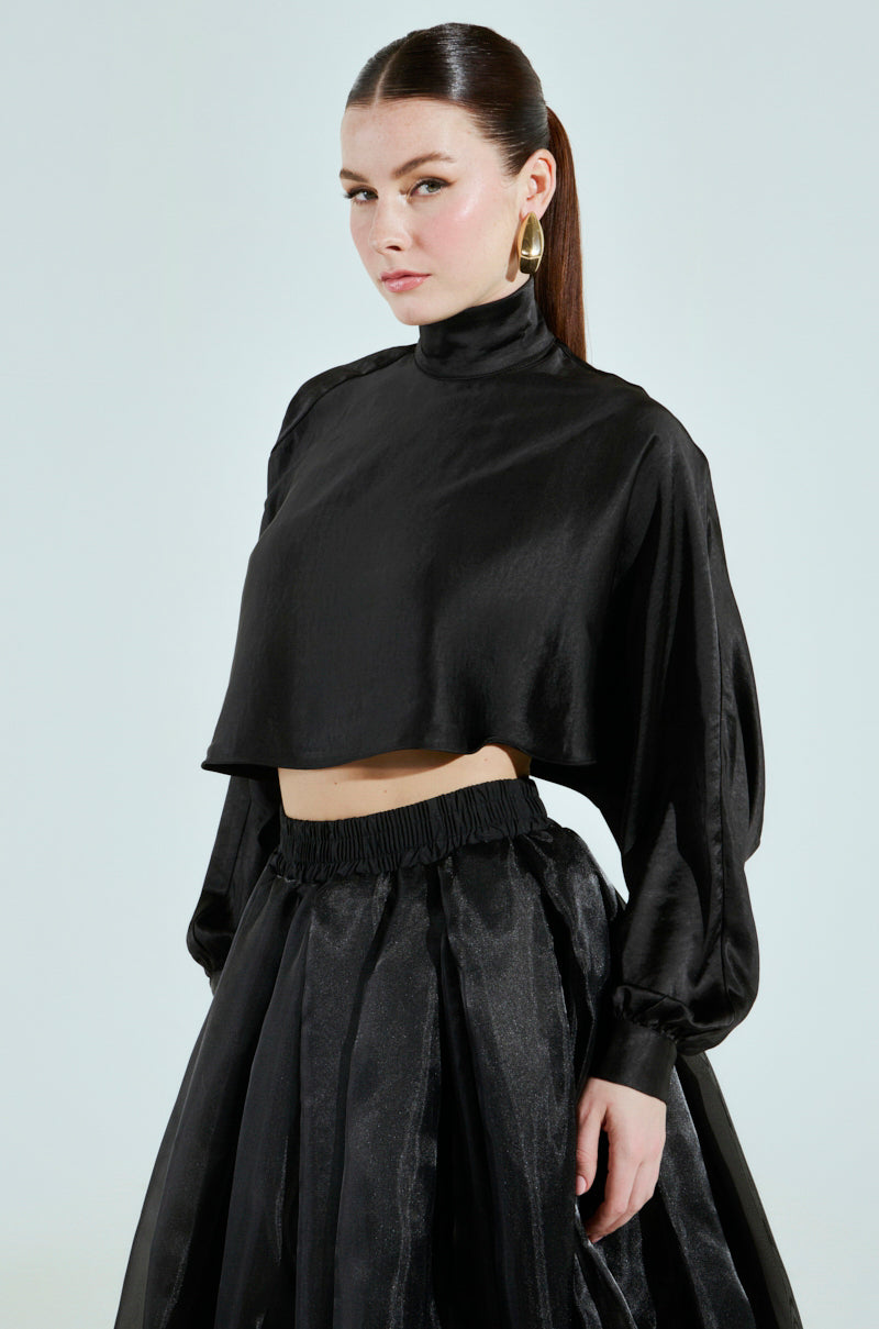 TALIA SATIN MOCK NECK BLOUSE