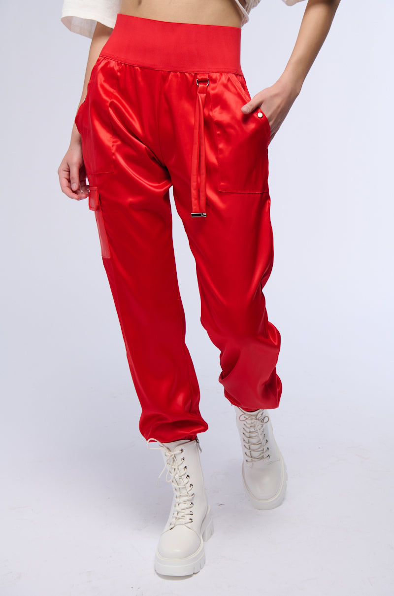 RICH GIRL ENERGY SATIN HIGH WAIST JOGGER PANT