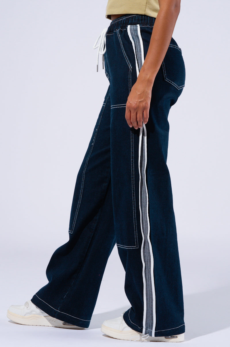 CRYSTAL DENIM STRIPED JOGGER PANT