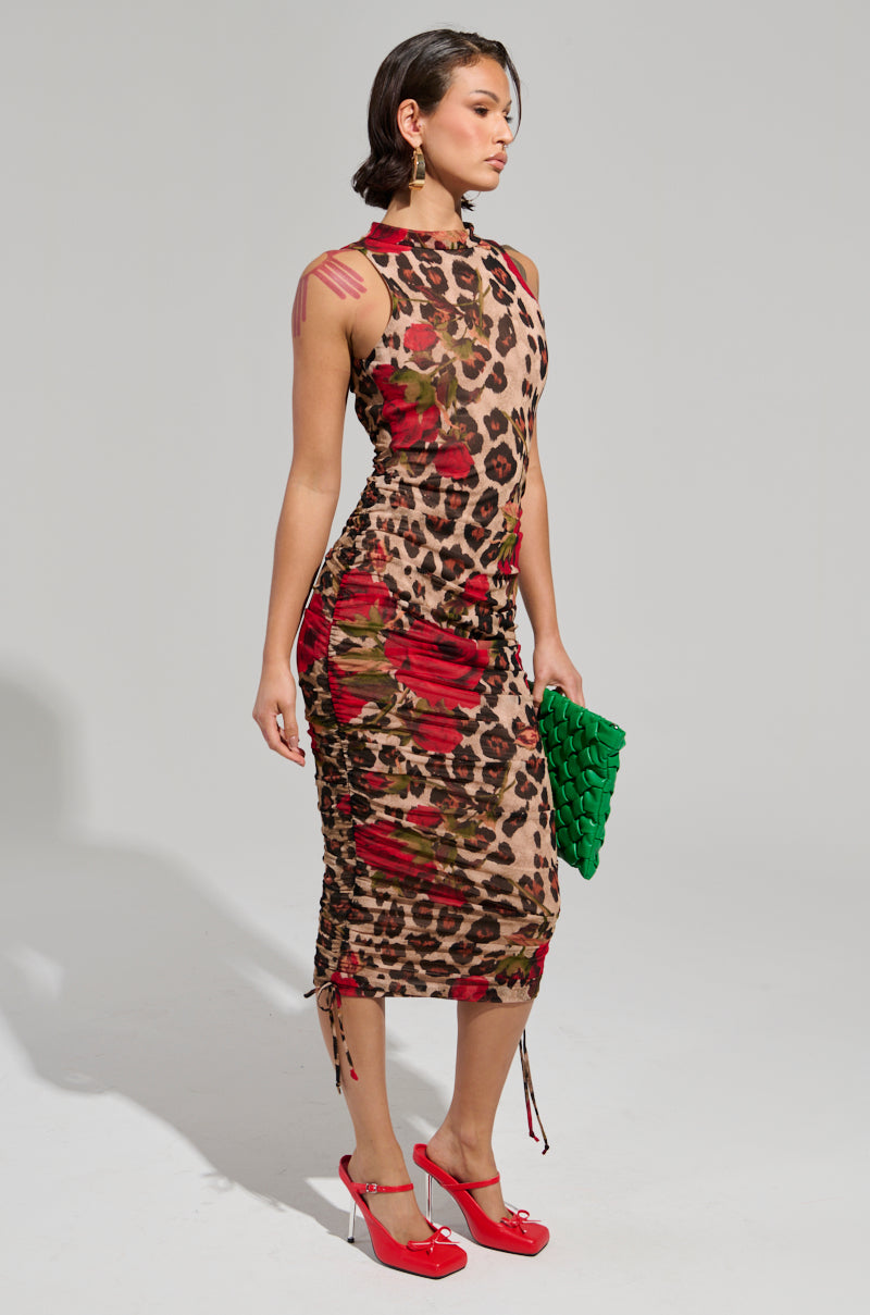 KALILAH PRINTED MESH MIDI DRESS