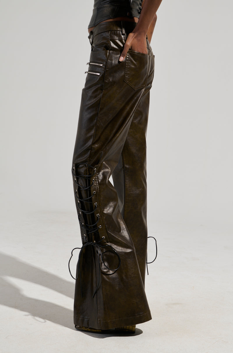 PAIGE FAUX LEATHER FLARE TROUSER