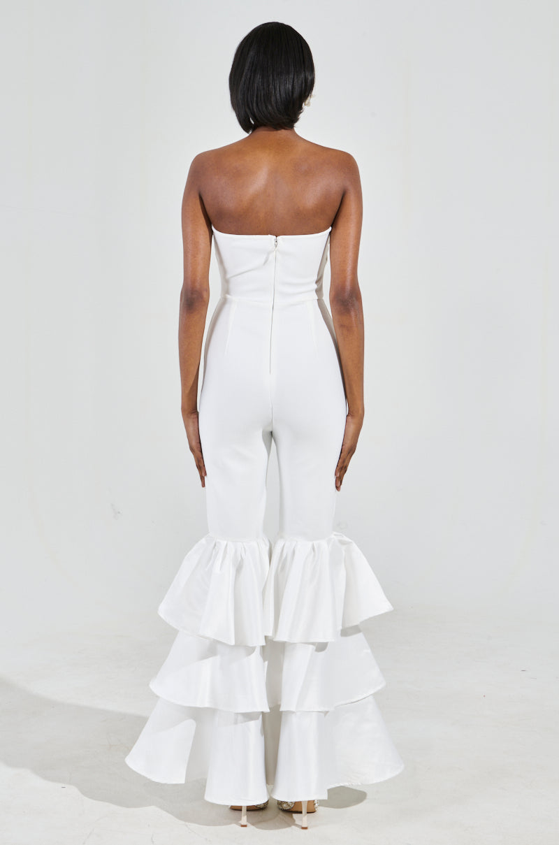 I JUST WANNA DANCE FLARE LEG JUMPSUIT IN WHITE