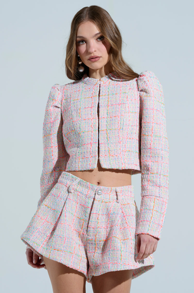 LINDEN TWEED BLAZER IN PINK MULTI