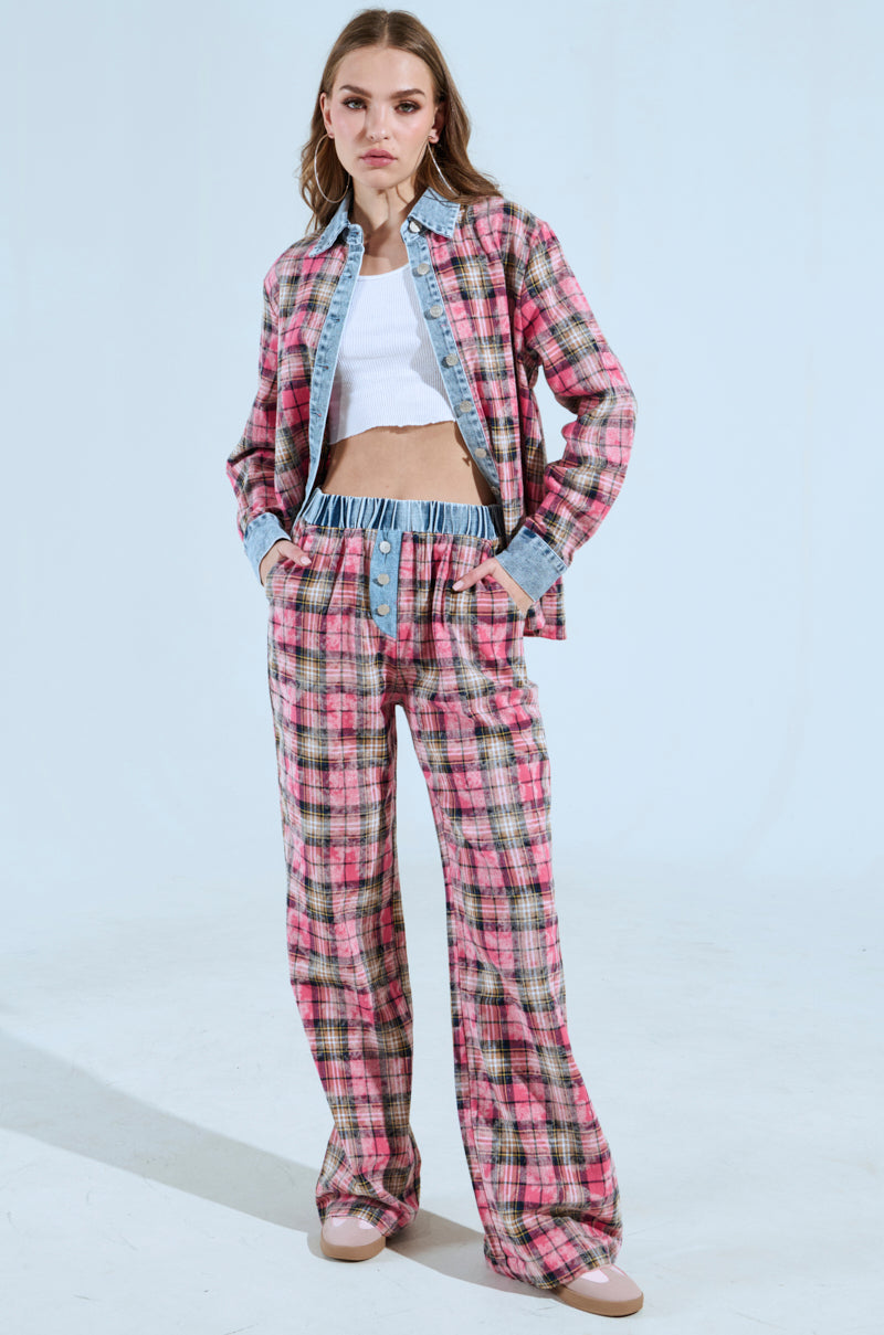 THE ONE PINK PLAID WIDE LEG PANT