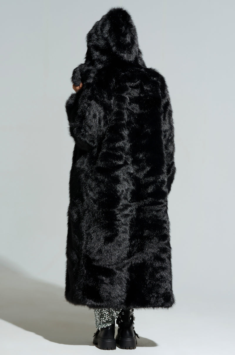 MANCHESTER HOODED FAUX FUR IN BLACK