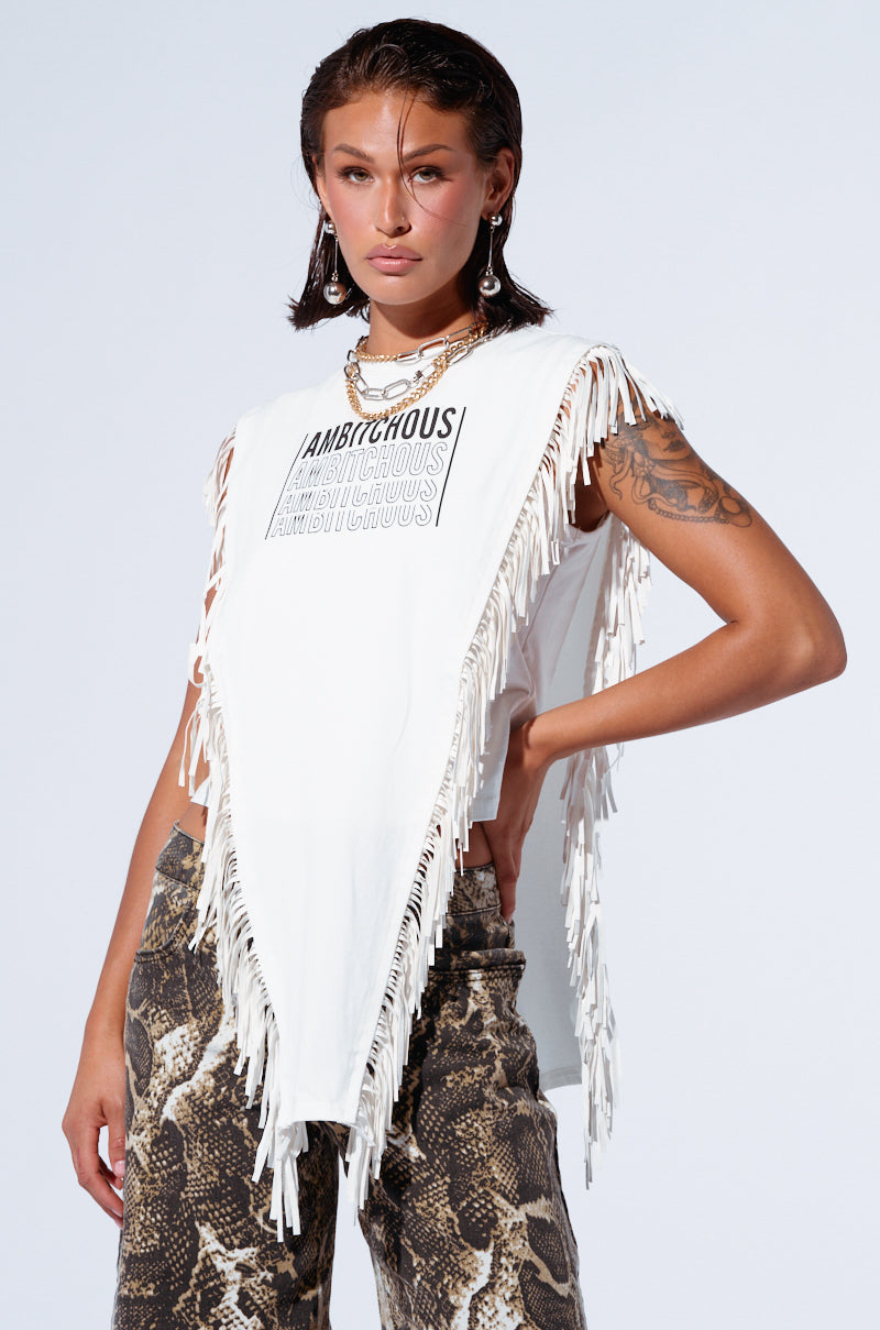 AMBITCHOUS FRINGE DETAIL T-SHIRT