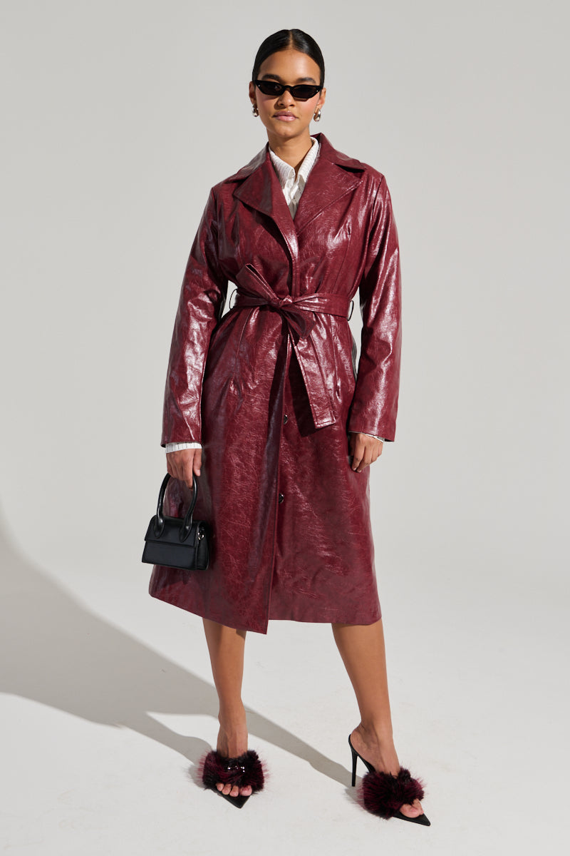 MISA FAUX LEATHER TRENCH