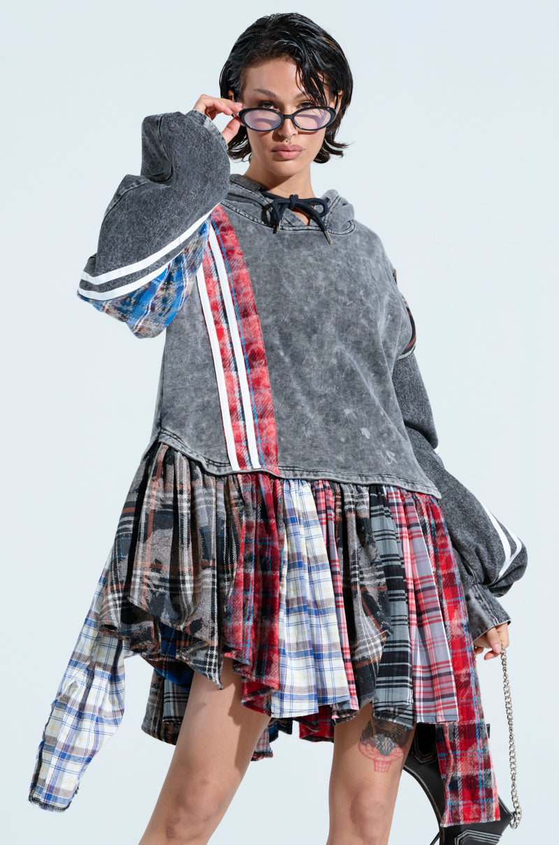 A LITTLE BIT OF EVERYTHING PLAID SWEATSHIRT DRESS