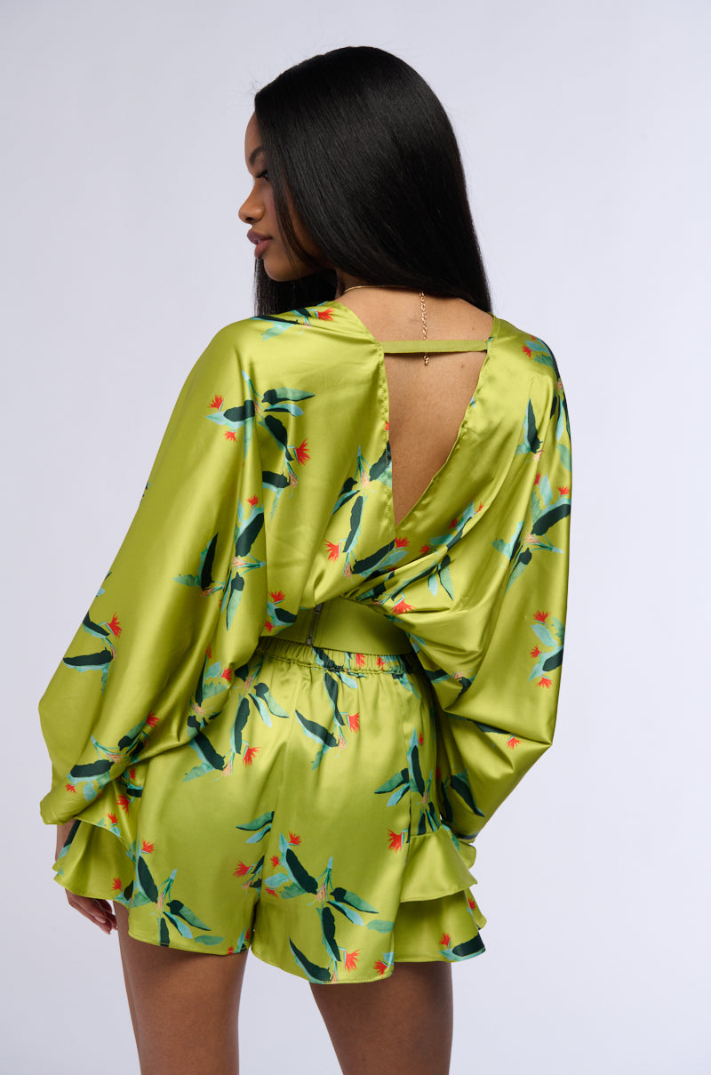 WE MEET AGAIN SATIN BLOUSE IN GREEN MULTI