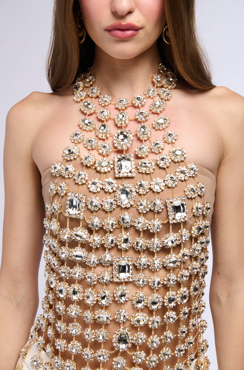 ICY GIRL RHINESTONE EMBELLISHED TOP IN GOLD