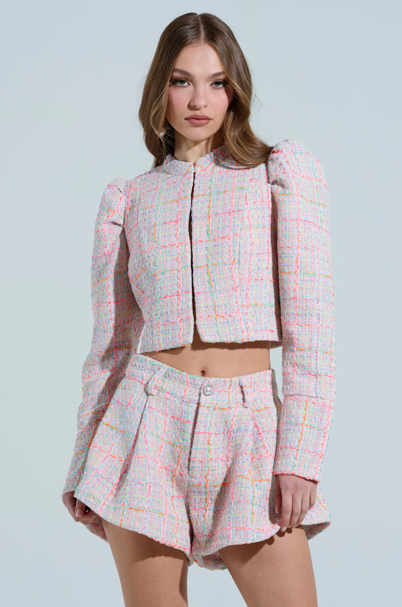 LINDEN TWEED BLAZER IN PINK MULTI