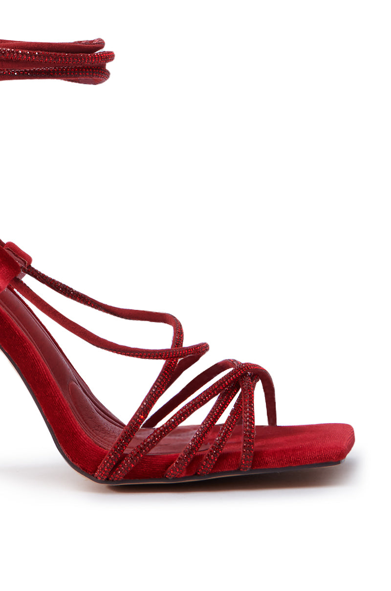 AZALEA WANG THUNDERMINE RED VELVET EMBELLISHED STILETTO SANDAL