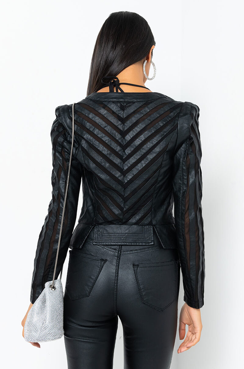 COME A LITTLE CLOSER MESH PLEATHER JACKET