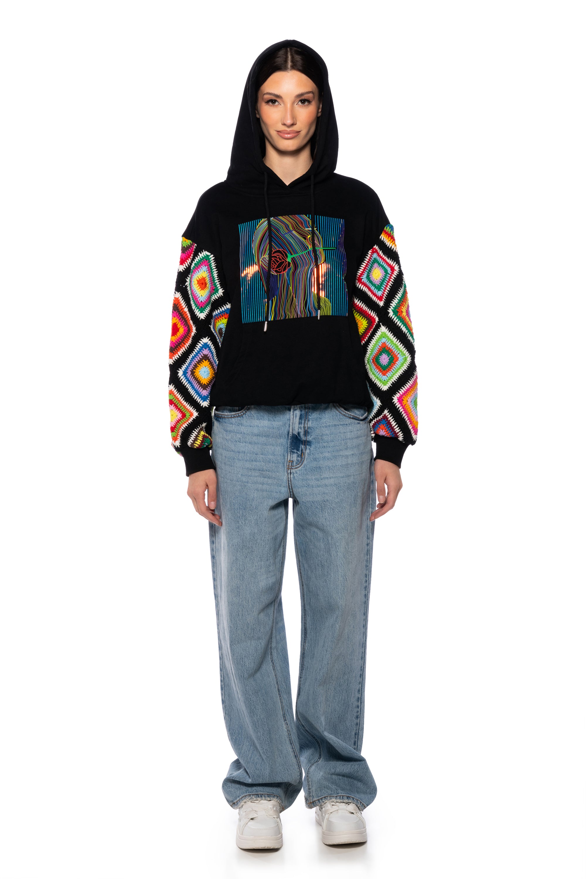ROSIE CROCHET SLEEVE HOODIE