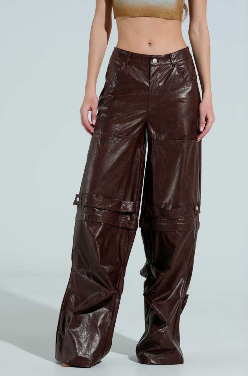 TOO GOOD FAUX LEATHER WIDE LEG TROUSER