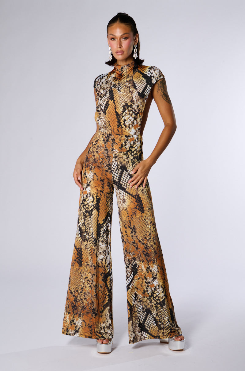 FLAUNT IT CUTOUT PRINTED JUMPSUIT