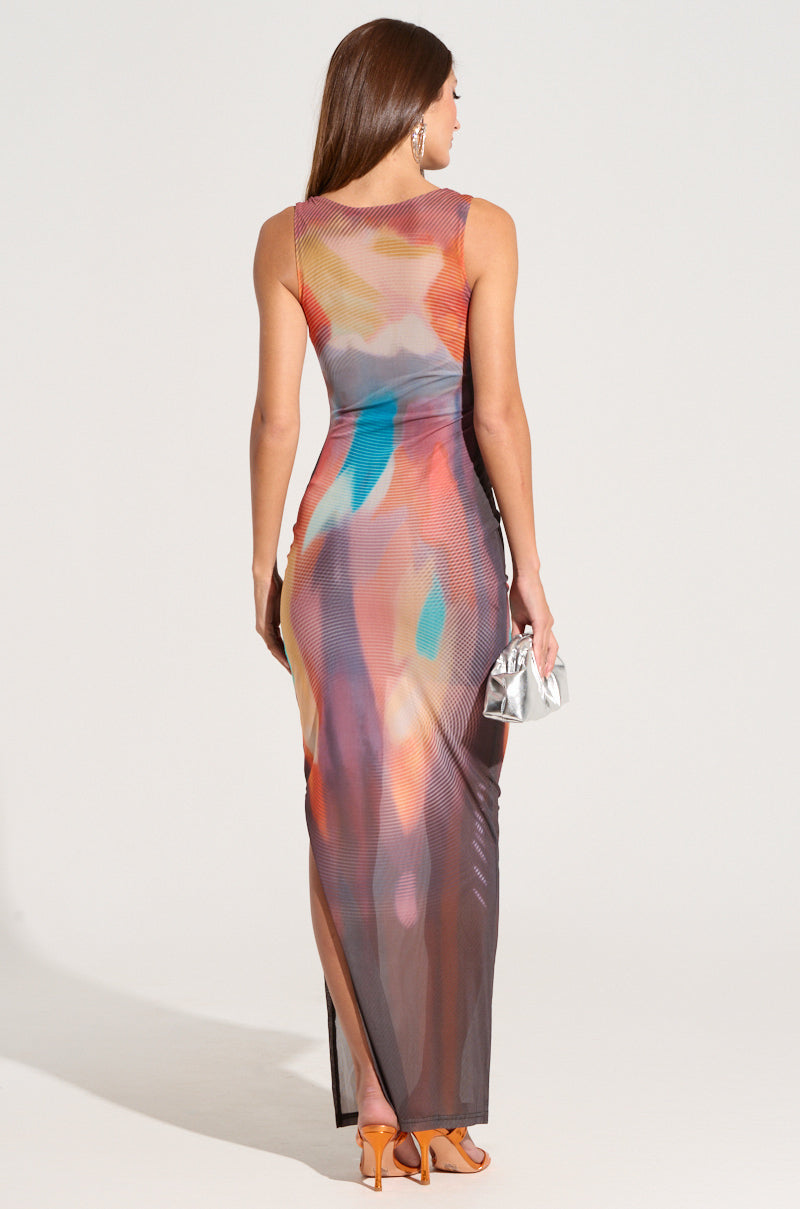 OUTTA THIS WORLD ABSTRACT MIDI DRESS