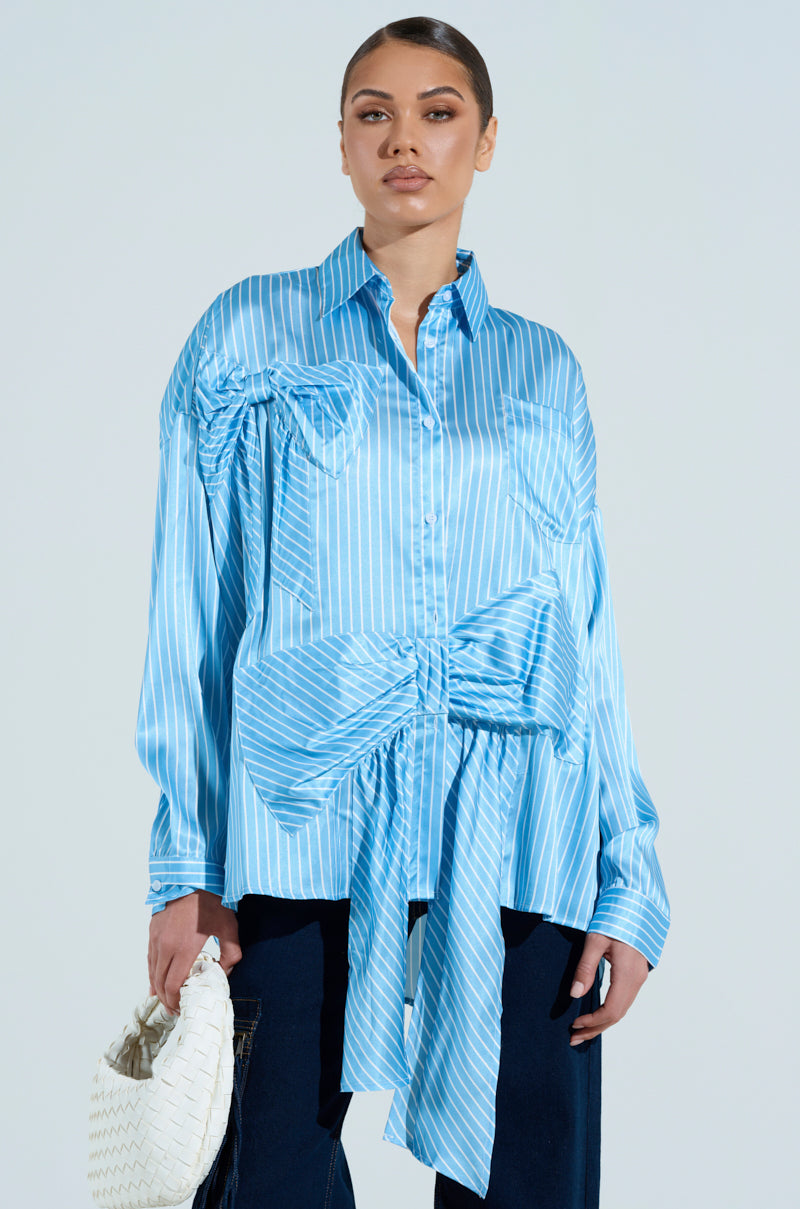 CLAIRE BIG BOW STRIPED BUTTON UP SHIRT