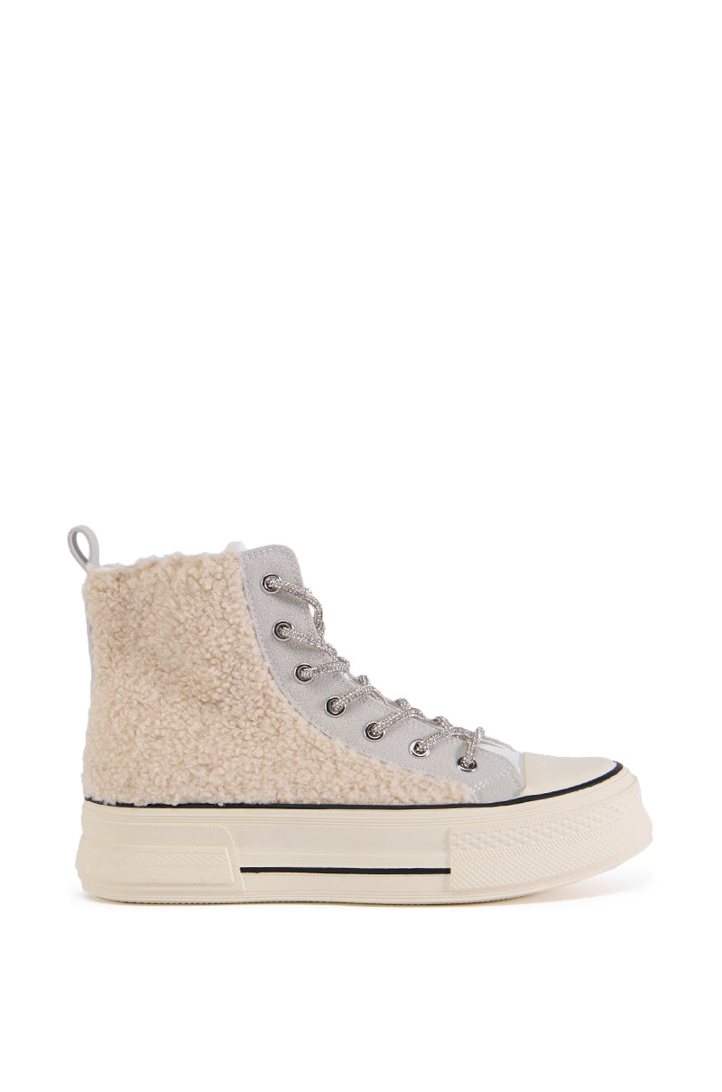 AZALEA WANG MUSEUM TAN MULTI SHERPA HIGHTOP SNEAKER