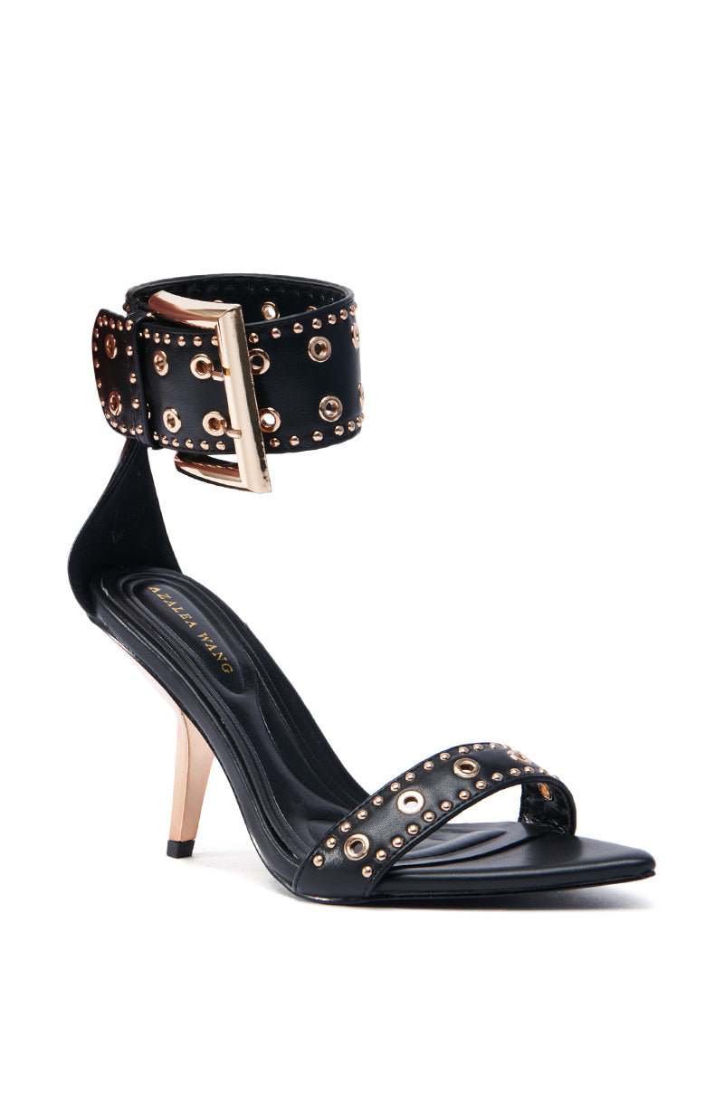 AZALEA WANG LOBELIA BLACK HARDWARE EMBELLISHED STILETTO SANDAL