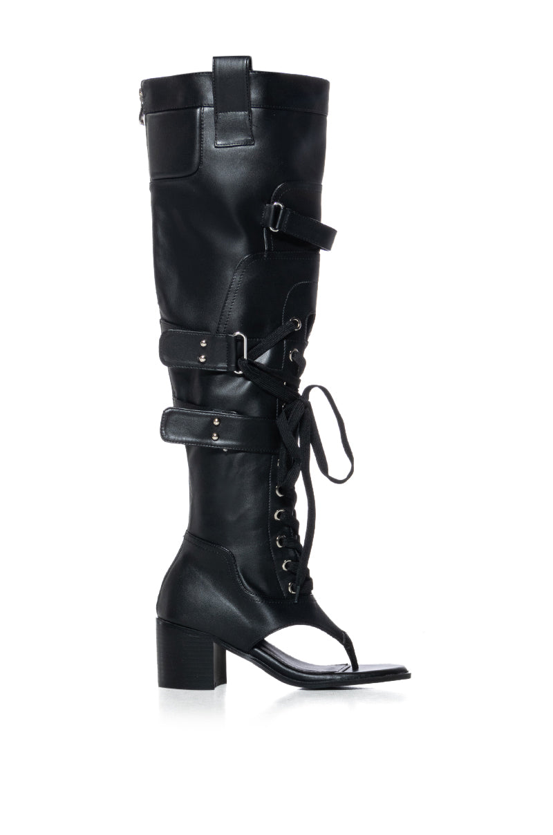 AZALEA WANG RHYSAND BLACK OPEN TOE SANDAL BOOT