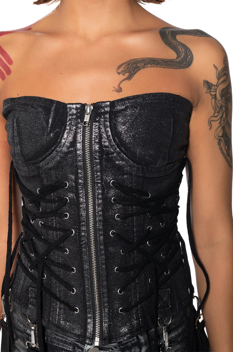 FREYA COATED DENIM CORSET