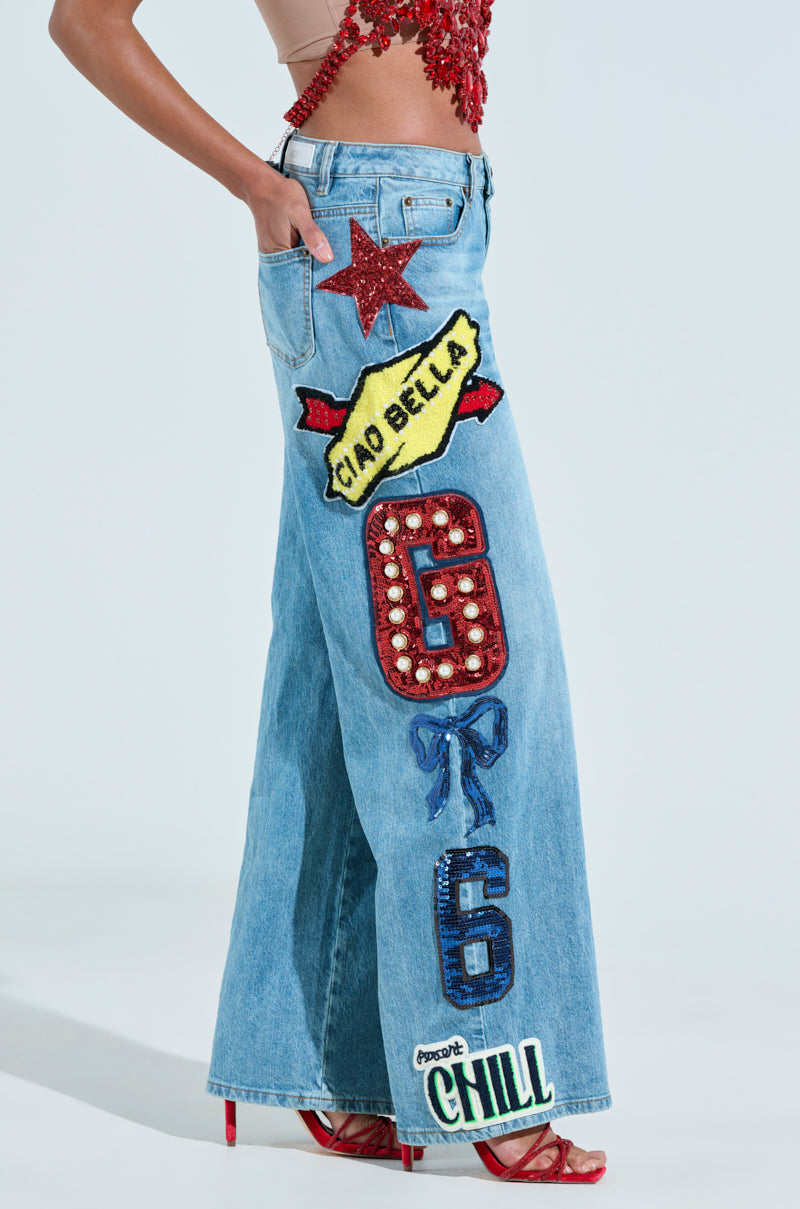 CHECK IT OUT OVERSIZED PATCH JEANS