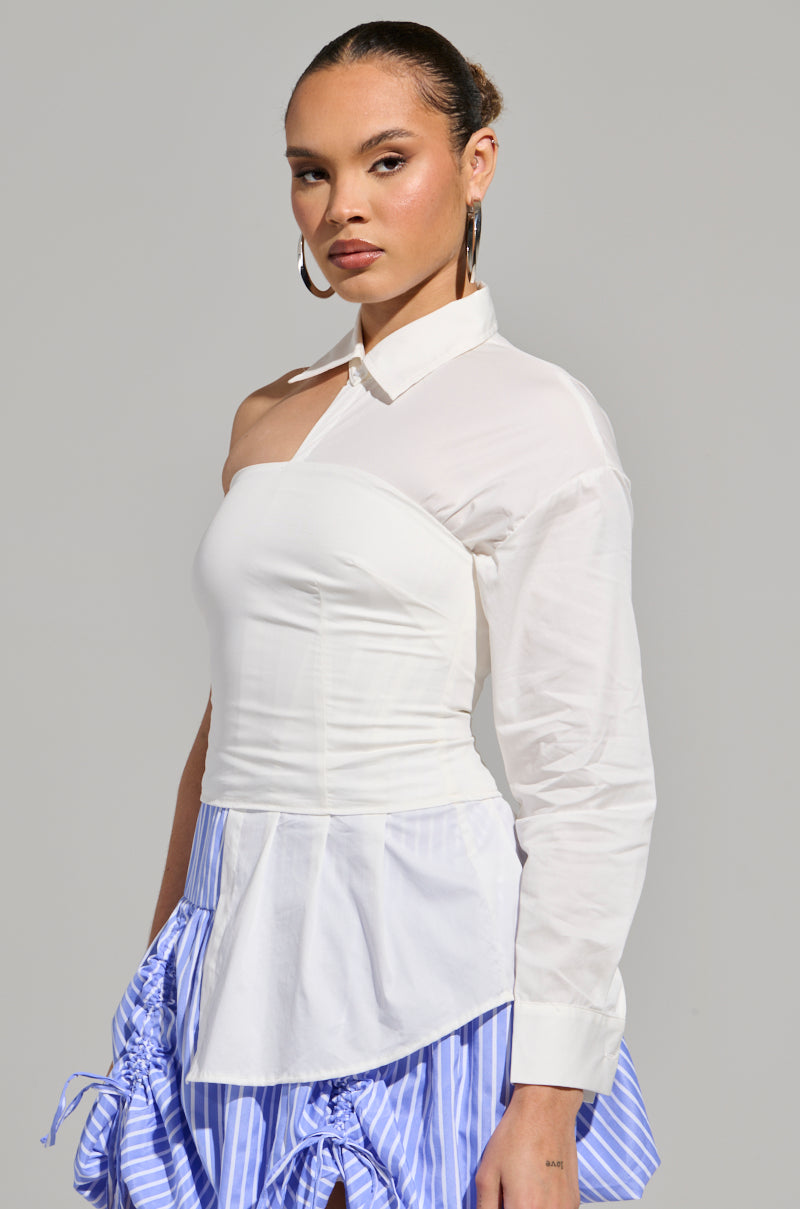 DONT LOOK AT ME ASYMMETRICAL POPLIN BLOUSE