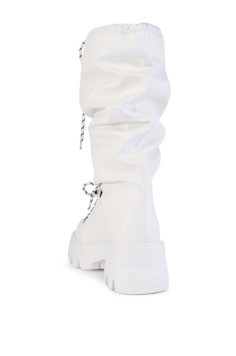 AZALEA WANG RAWNIE WHITE FAUX LEATHER CINCH BOOT