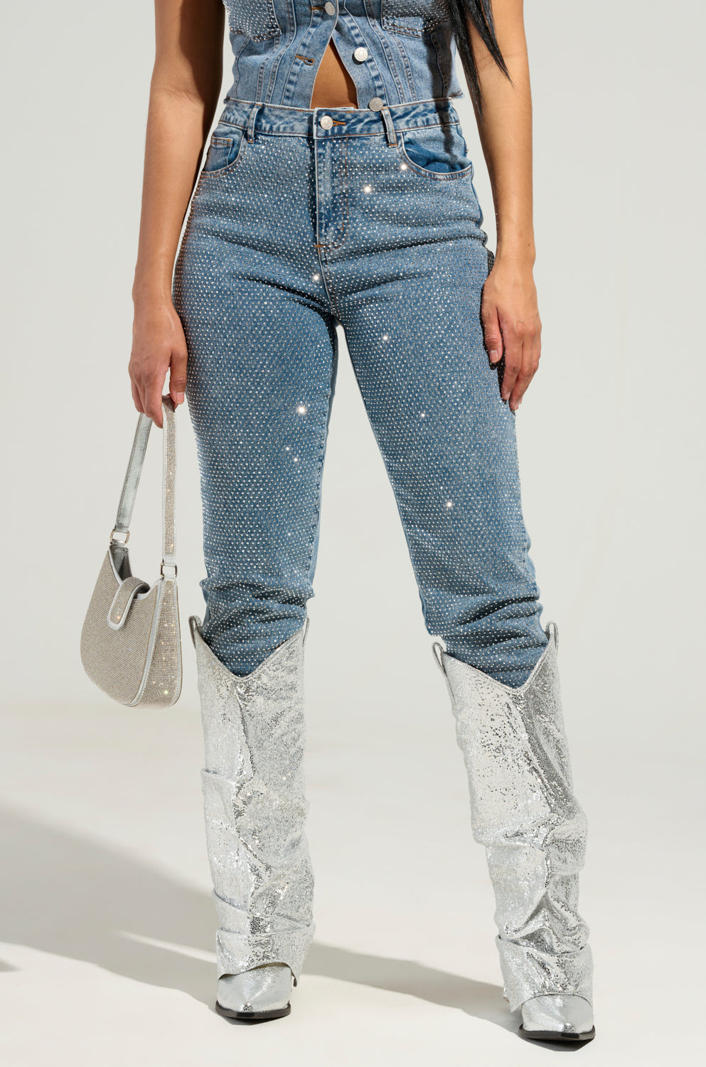 JOLIE RHINESTONE EMBELLISHED TAPERED JEAN