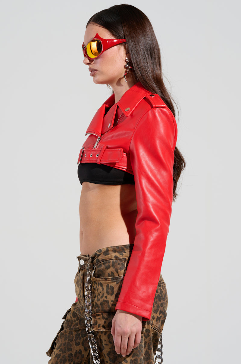 HALF MY HEART ULTRA CROP MOTO IN RED