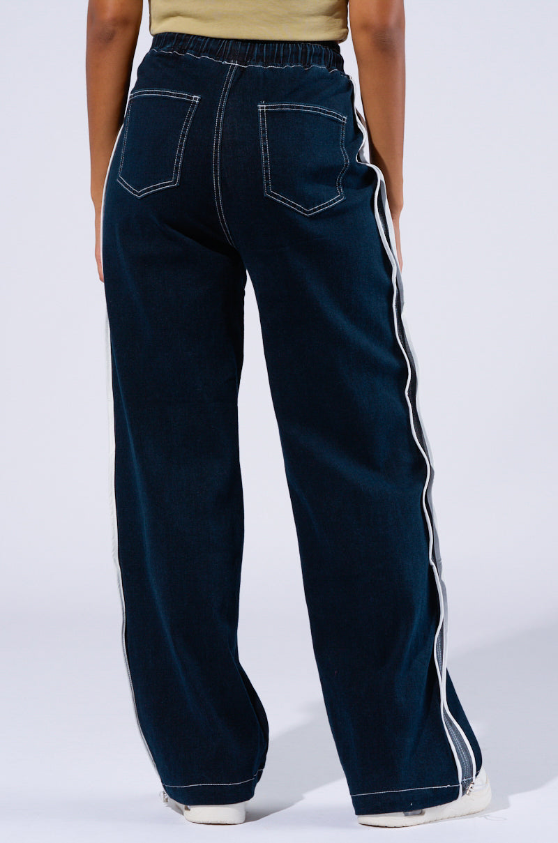 CRYSTAL DENIM STRIPED JOGGER PANT