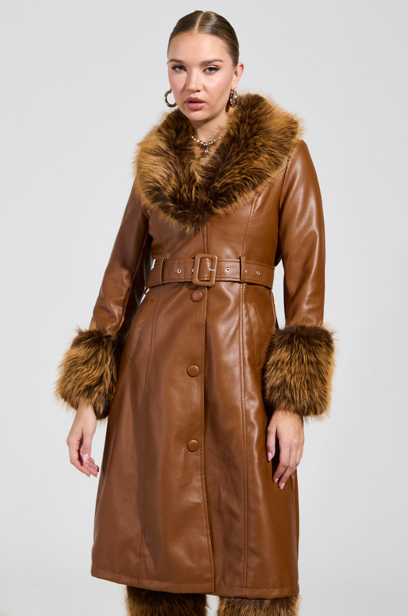 KAYA FUR LINED TRENCH IN TAN