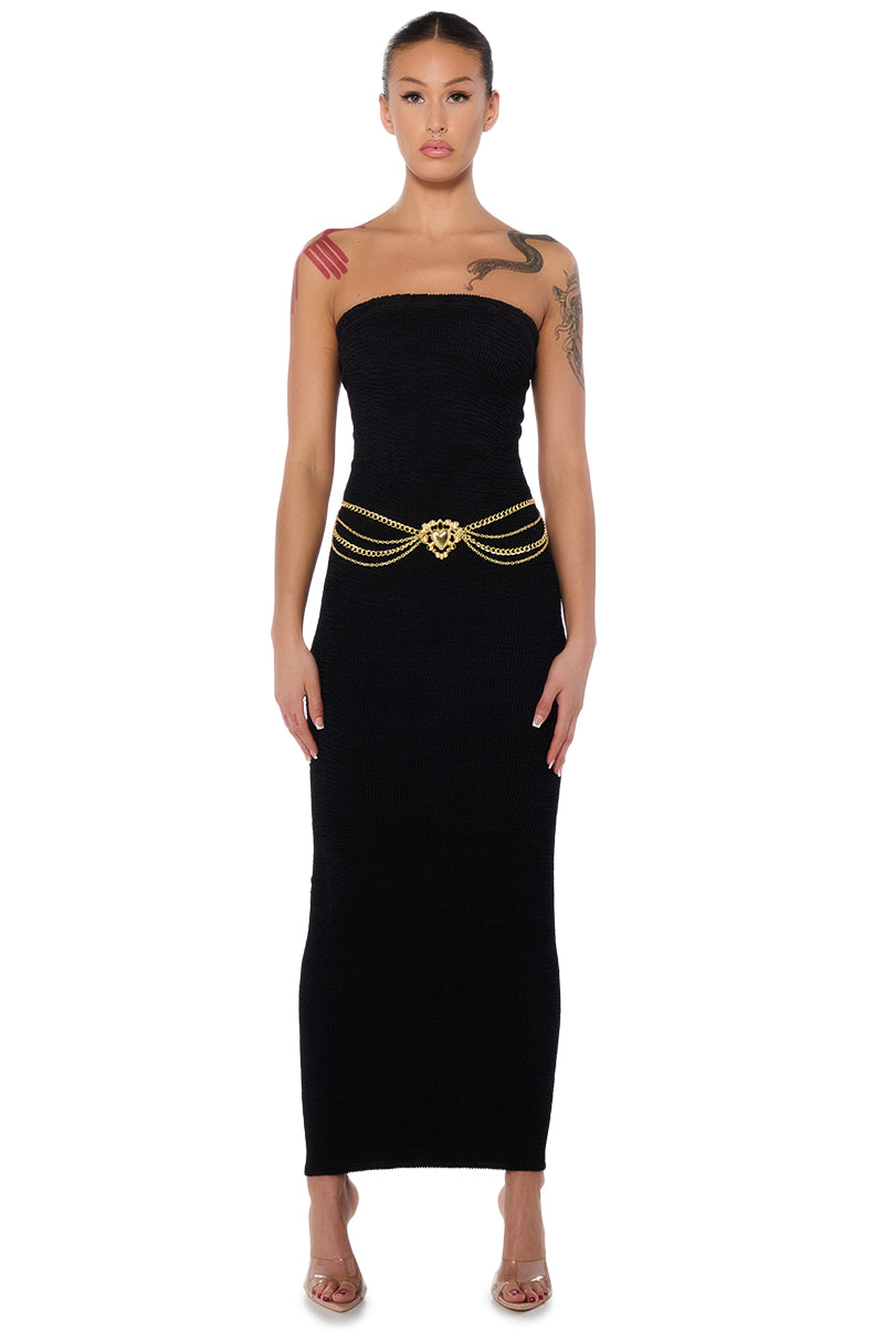 CINCH ME IN KNIT TUBE MAXI DRESS IN BLACK