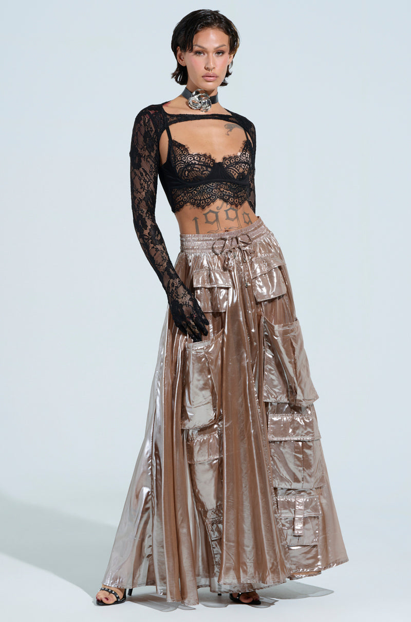 ALL I NEED METALLIC MAXI CARGO SKIRT