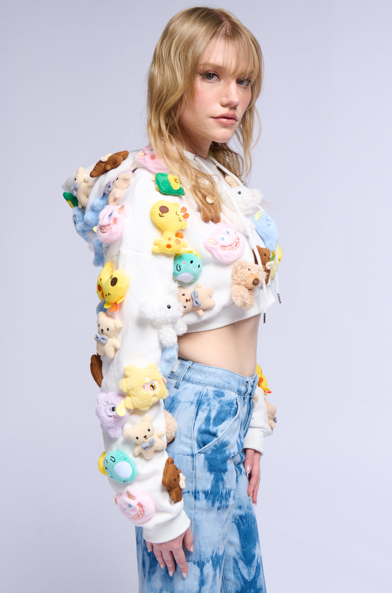 TEDDY BEAR GIRL CROPPED APPLIQUE SWEATSHIRT