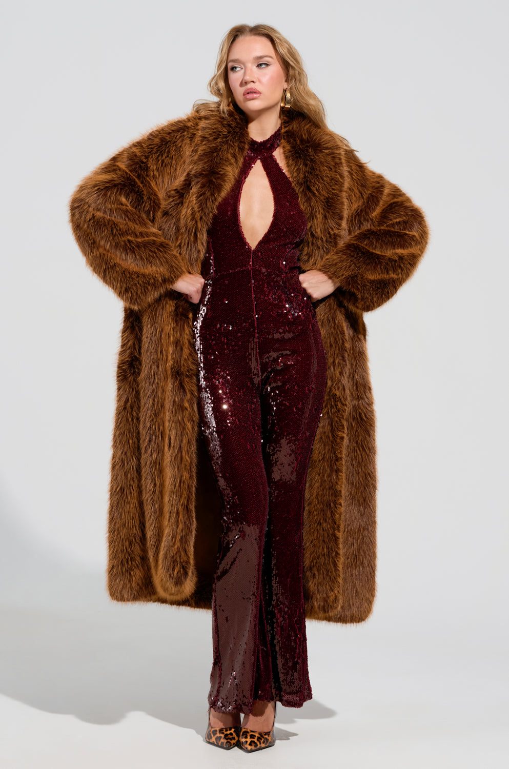 DAYANNE FAUX FUR TRENCH IN BROWN