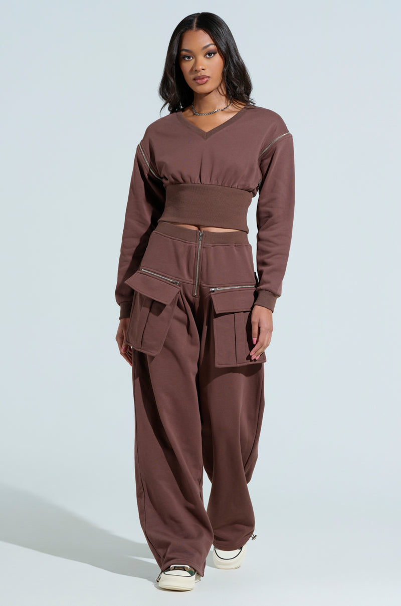 NIA ZIP OFF POCKET WIDE LEG SWEATPANT