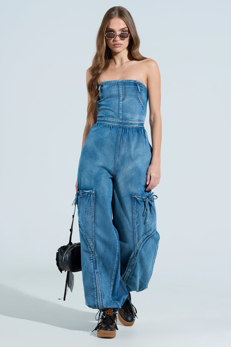 JUMPING AROUND DENIM JUMPSUIT