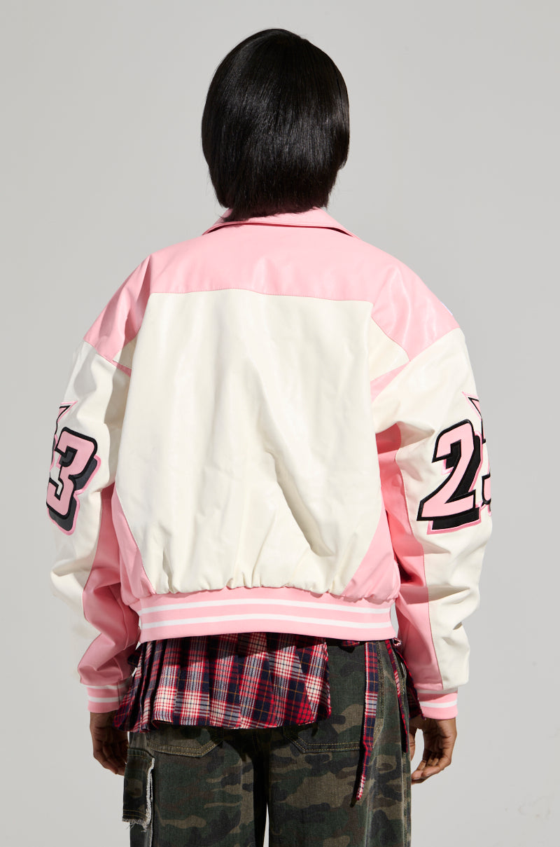 KEEP IT MOVING MOTO BOMBER IN LIGHT PINK